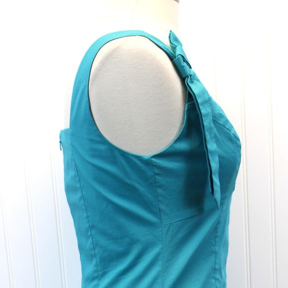 J. Peterman Womens 6 Sheath Dress Turquoise Blue Tie Shoulders Sweetheart‎ Neck - Picture 5 of 10